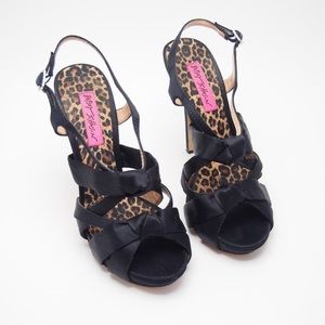 Betsey Johnson Strappy Satin Heeled Sandals - EUC